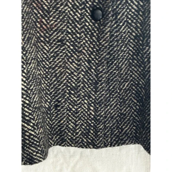VTG Learsy 100% Wool Herringbone Coat Black White Red Lining Made in Uruguay 12 - Picture 13 of 16